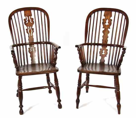 Appraisal: A Near Pair of American Oak Windsor Armchairs each having