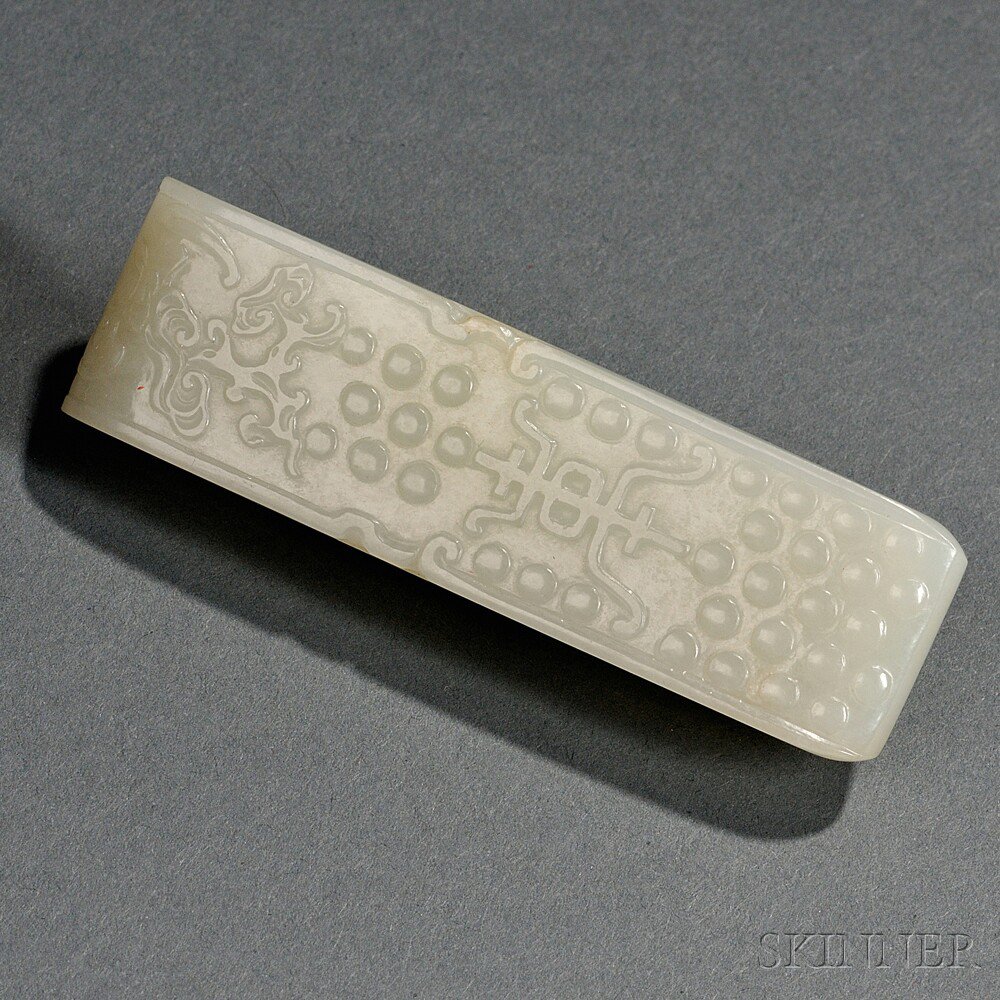 Appraisal: Nephrite Jade Belt Buckle China th century long rectangular frame