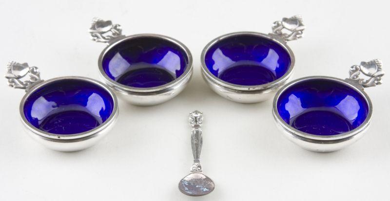 Appraisal: Set of Four Georg Jensen Acorn Master Salts with cobalt