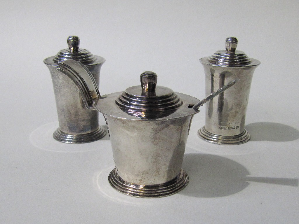 Appraisal: Three piece Art Deco style silver condiment set London