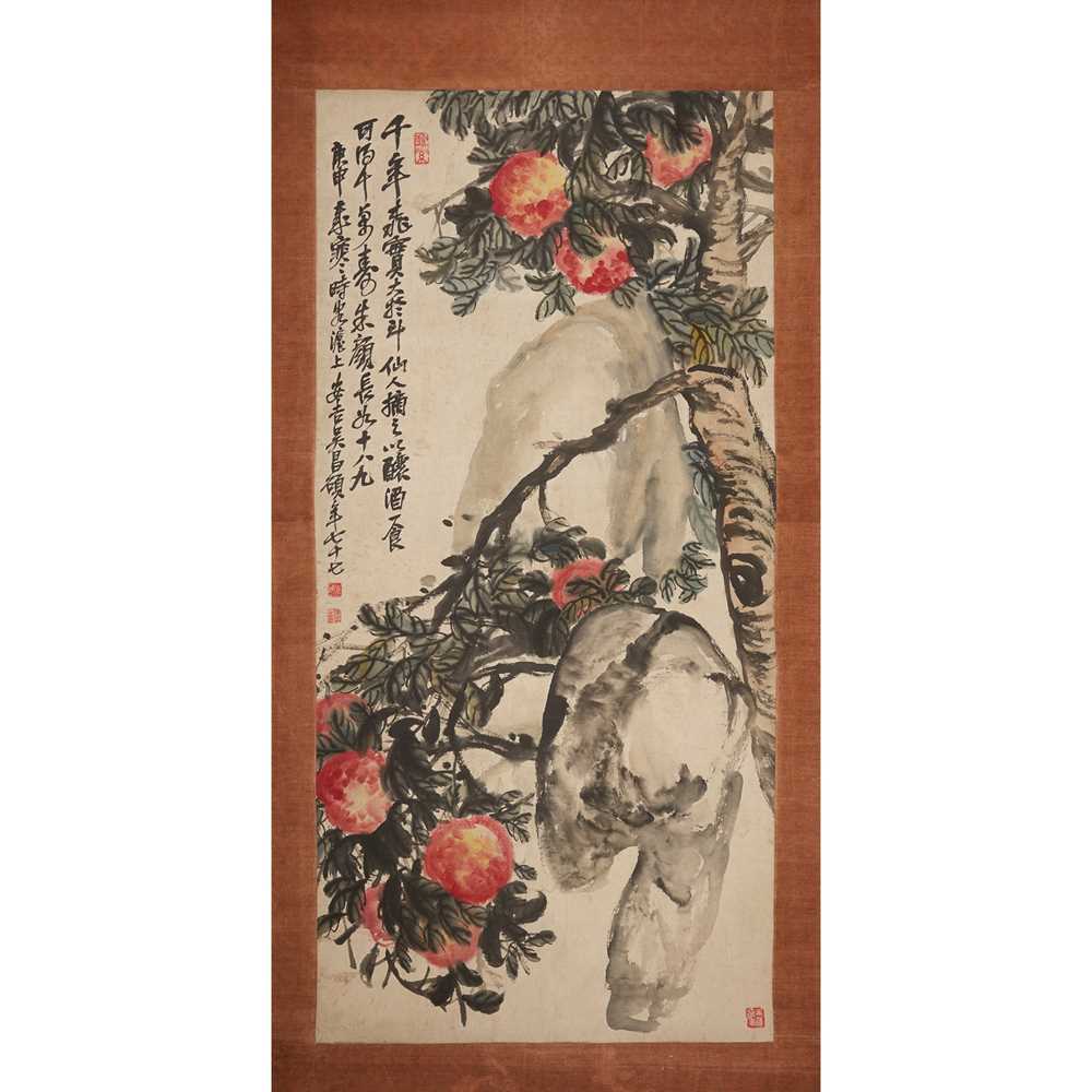 Appraisal: INK PAINTING OF PEACHES ATTRIBUTED TO WU CHANGSHUO - ink