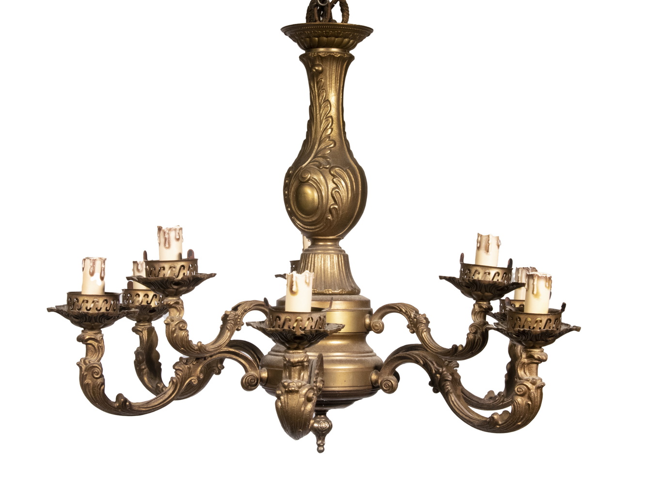 Appraisal: BRASS NINE-LIGHT CHANDELIER Vintage Electric Chandelier with urn form column