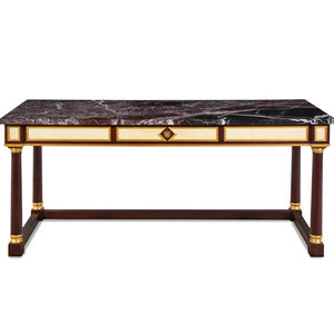 Appraisal: A Neoclassical Style Parcel Gilt Mahogany Marble-Top Library Table th