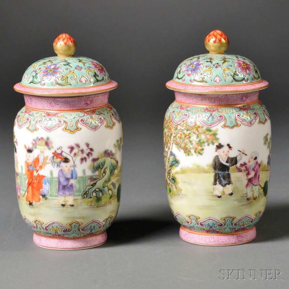 Appraisal: Pair of Covered Jars China th th century each long