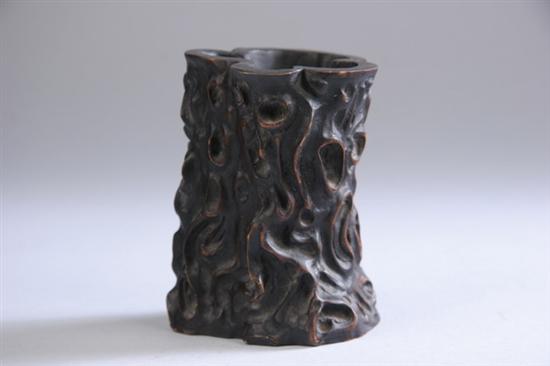 Appraisal: CHINESE WOODEN AMORPHOUS BRUSH HOLDER - in high