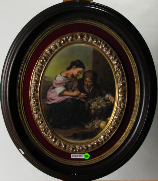 Appraisal: Oval Framed Porcelain Plaque porcelain is x and depicts peasant