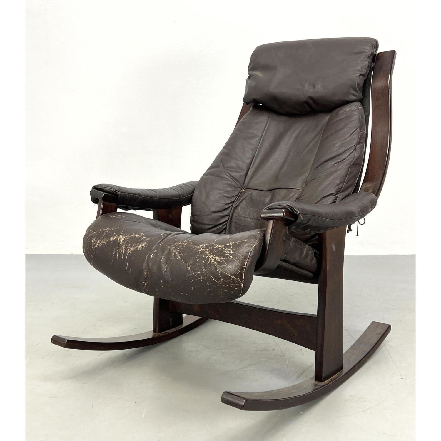 Appraisal: Brazilian Style Leather and Wood Rocking Rocker Chair Dimensions H