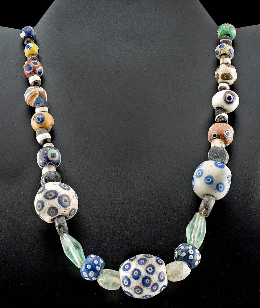 Appraisal: Vibrant Roman Phoenician Glass Bead Strand Classical World Phoenician and