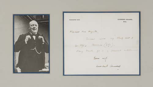 Appraisal: CHURCHILL WINSTON Autograph Letter Signed to Mrs Hoquith Enclosed covers