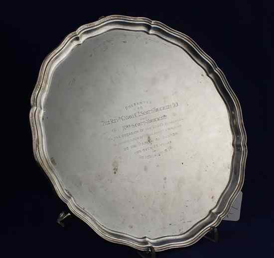 Appraisal: A 's silver salver of shaped circular form with engraved