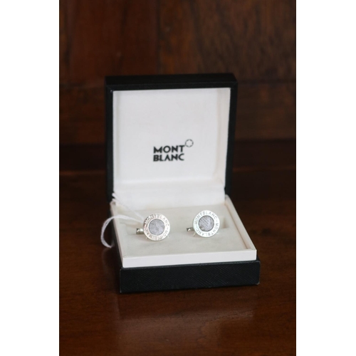 Appraisal: Pair of Mont Blanc round carbon cufflinks in box