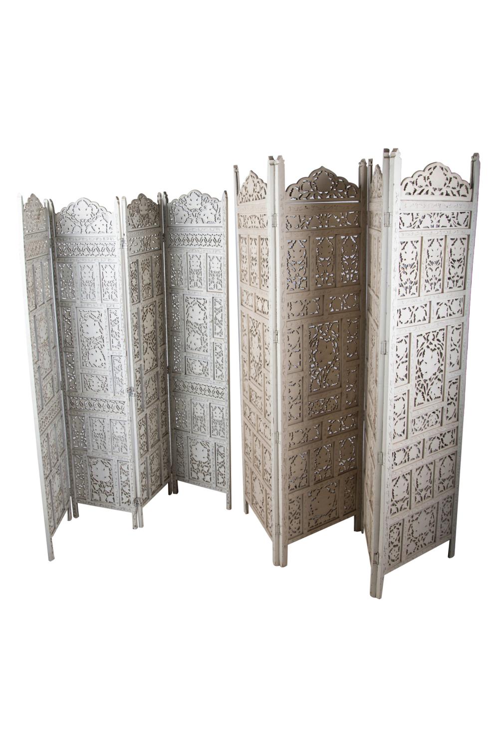 Appraisal: TWO INDIAN PAINTED FRETWORK FOUR PANEL SCREENSCondition with scratches and