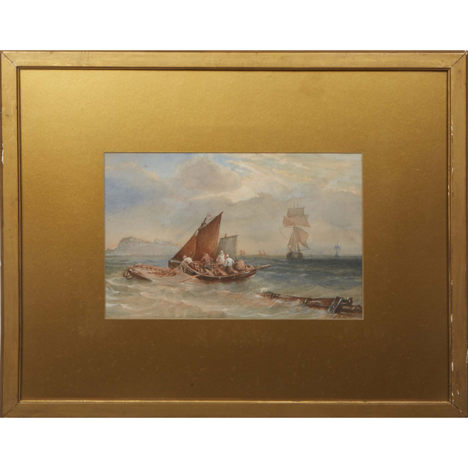 Appraisal: J S M J Capsized Fishing Boat th c watercolor