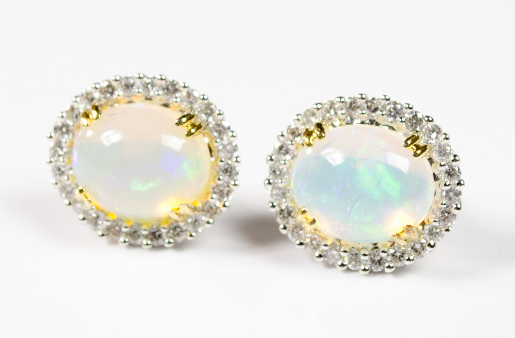 Appraisal: PAIR OF OPAL AND DIAMOND EARRINGS with AGI appraisal Each