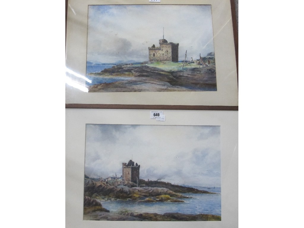 Appraisal: Pair of watercolours 'Portencross Castle' indistinctly signed