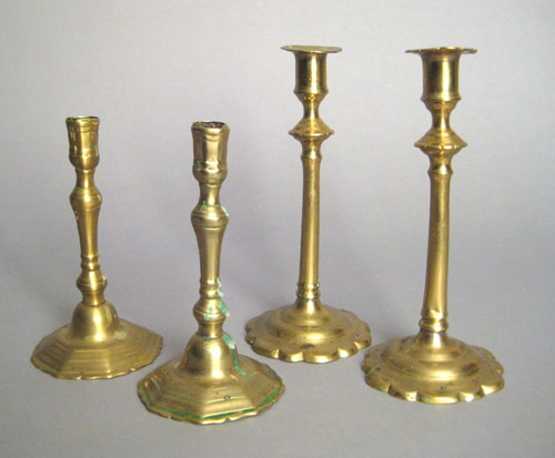 Appraisal: Pair of George II brass candlesticks mid th c with