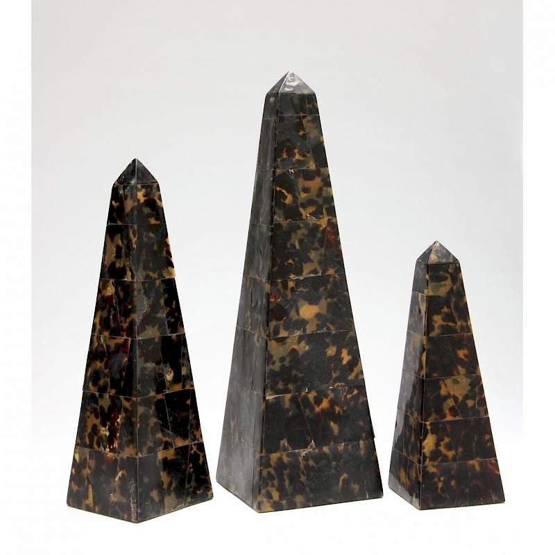 Appraisal: Three Graduated Faux Tortoise Shell Obelisks mid th century faux