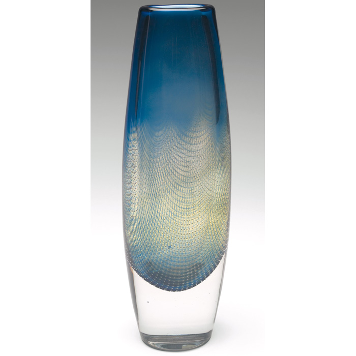 Appraisal: Orrefors vase cylindrical form in heavy Kraka glass with drapes