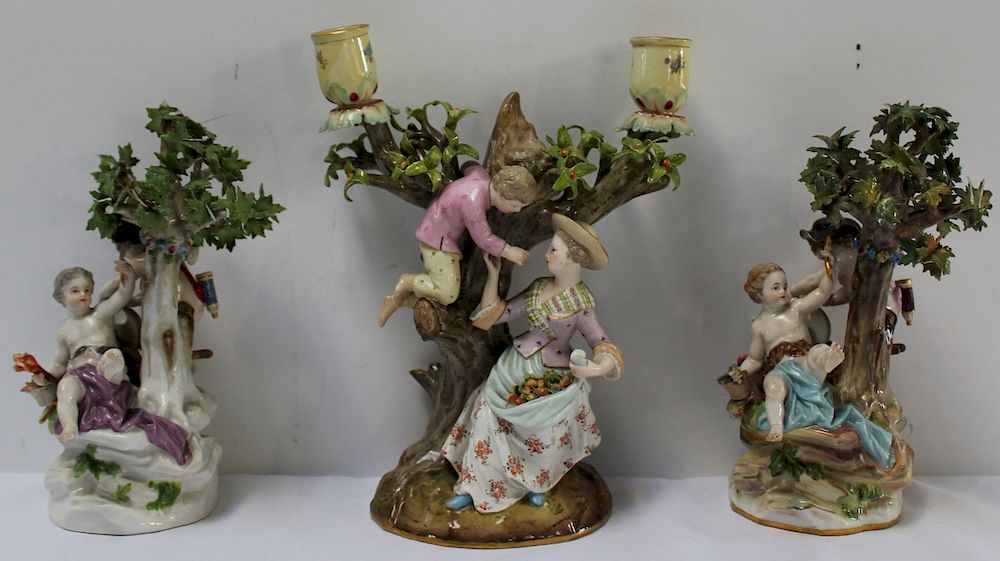 Appraisal: MEISSEN Porcelains To Include a Pair and A Candlebra -