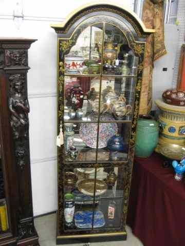 Appraisal: Oriental Style Display Cabinet gold design in black '' tall