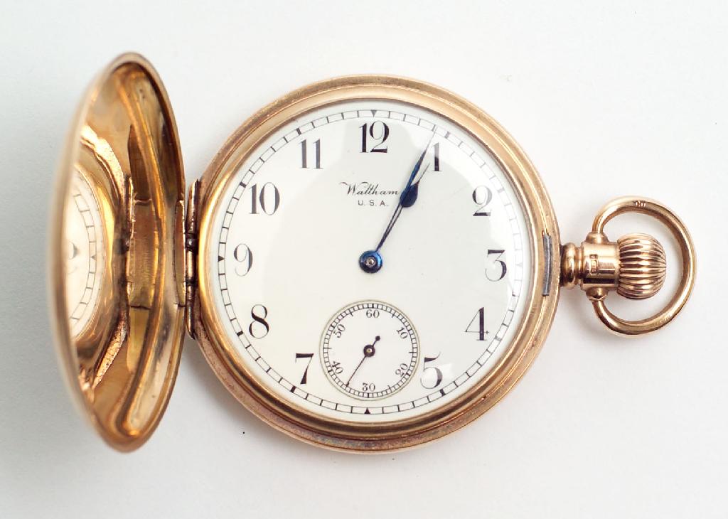 Appraisal: WALTHAM CT YELLOW GOLD HUNTER CASED POCKET WATCH with gold