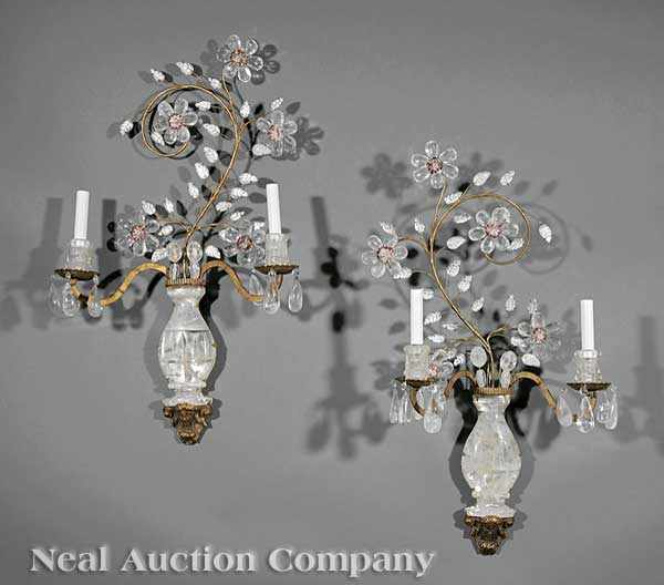 Appraisal: A Pair of Louis XVI-Style Rock Crystal Sconces in the