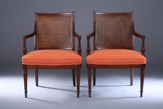 Appraisal: PAIR NEOCLASSICAL STYLE MAHOGANY OPEN ARM CHAIRS late th century