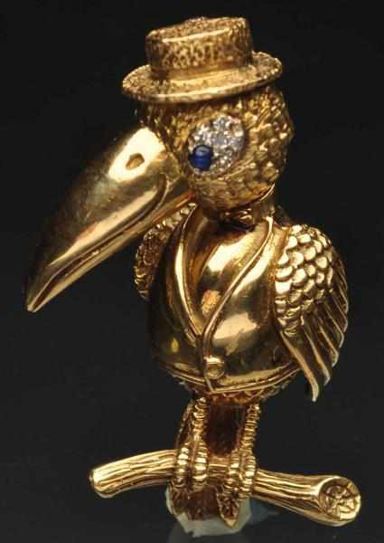 Appraisal: K Y Gold Magpie in Tux Sapphire Diamond Pin Weight