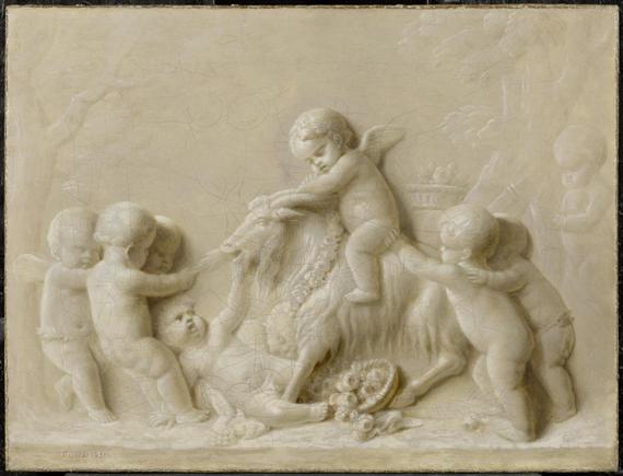 Appraisal: FRENCH SCHOOL CIRCA Grisaille with putti at play Oil on