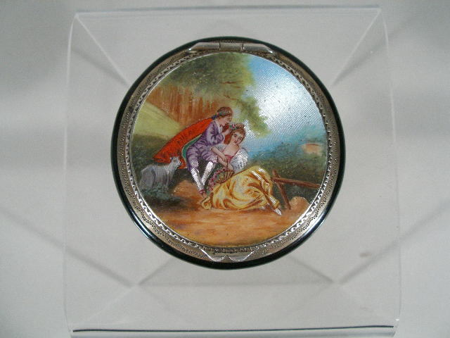 Appraisal: Enamel Compact Late th c cover pastoral scene w silver