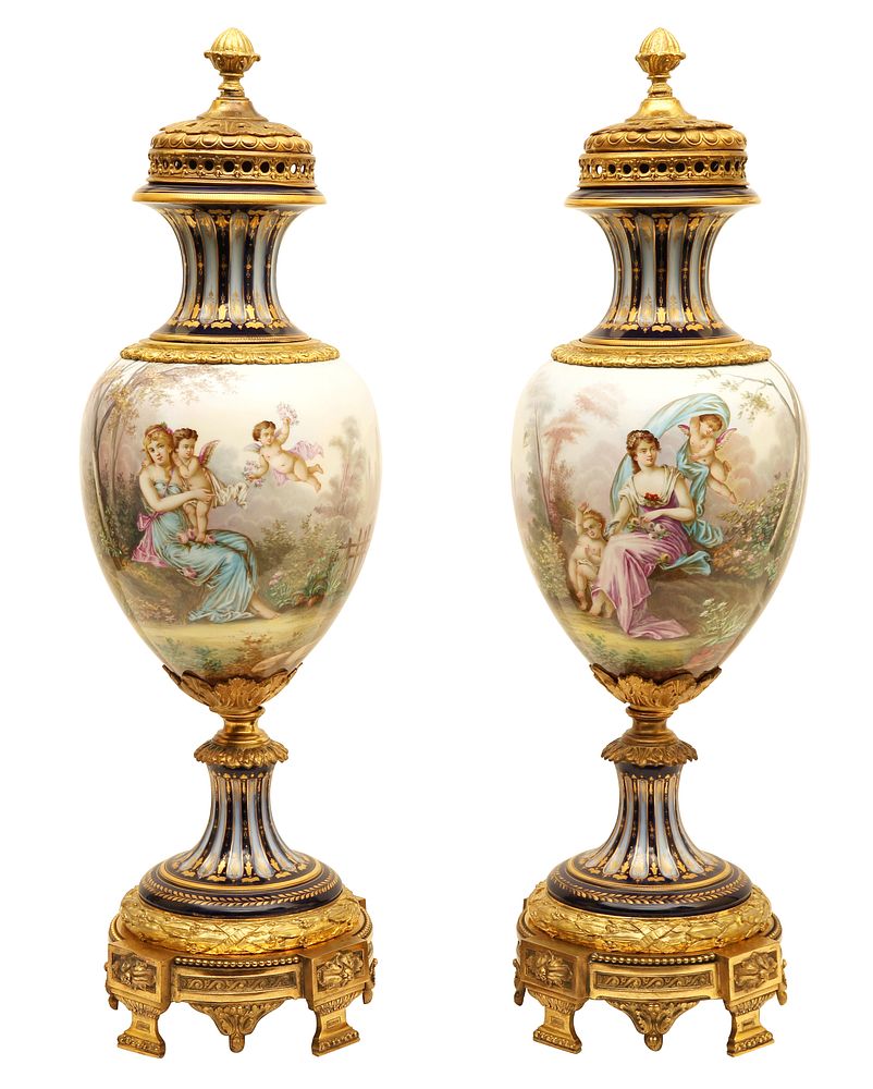 Appraisal: PAIR OF NEO-CLASSICAL-REVIVAL FOOTED COVERED VASES M TH CENTURY PAIR