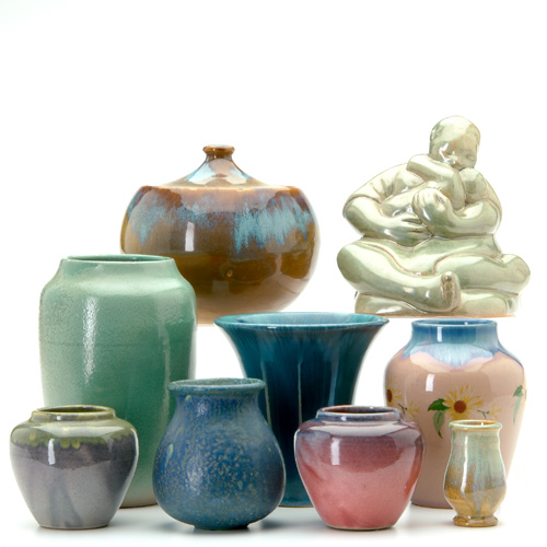 Appraisal: ASSORTED Nine items four Paul Cox vases opposing lines to