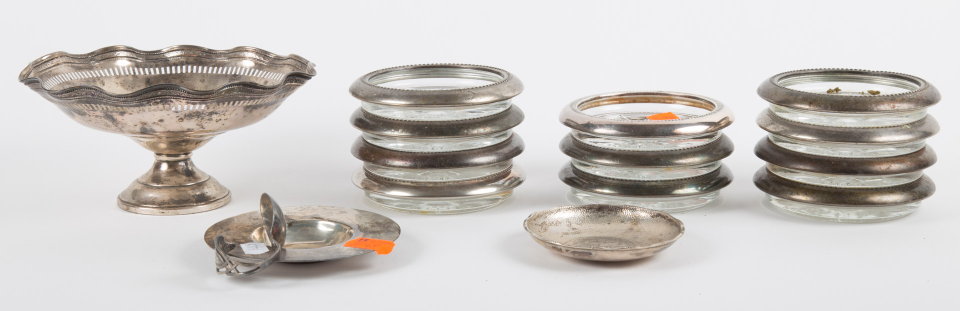 Appraisal: Assorted silver and silver-weighted items including coasters compotes coin-centered bowl