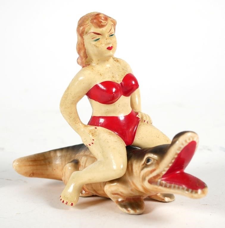 Appraisal: VINTAGE ELVIN ALLIGATOR AND WOMAN SALT PEPPERElvin painted ceramic Japan