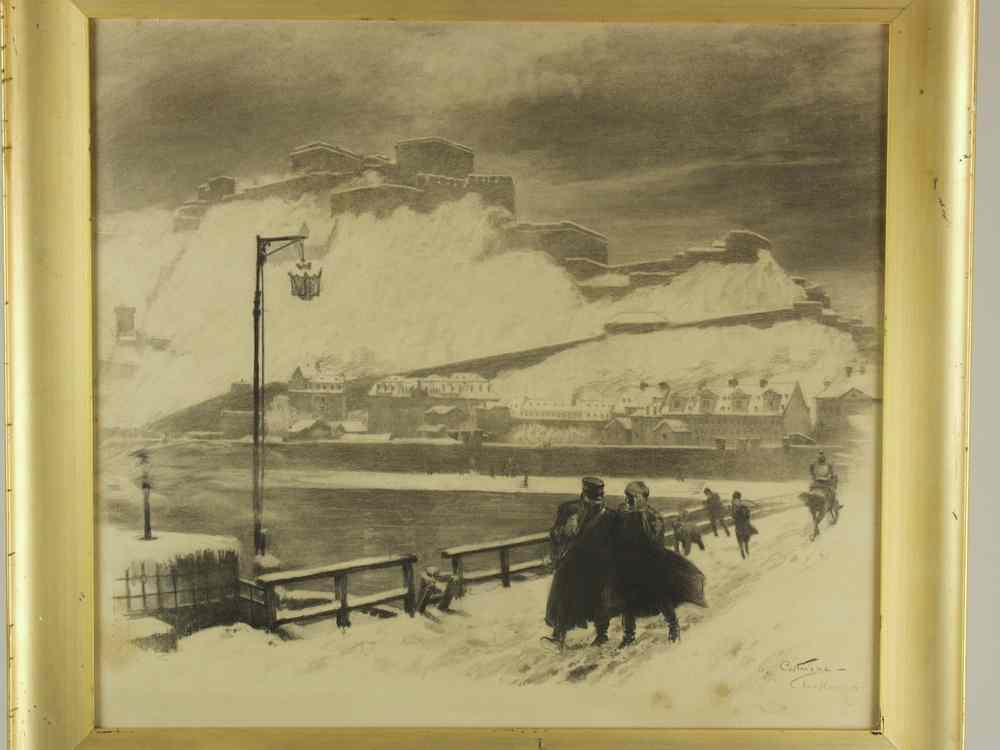 Appraisal: CHARCOAL DRAWING - View of Festung Ehrenbreitstein Koblenz Germany by