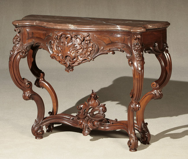 Appraisal: Victorian Rococo Revival Rosewood Serpentine Console Table Predominantly Circa Having