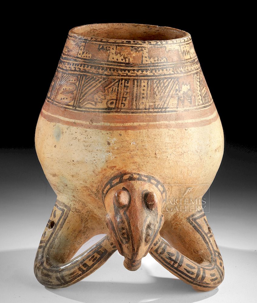 Appraisal: Nicoya Polychrome Tripod Vessel - Jaguar Rattle Legs Pre-Columbian Costa