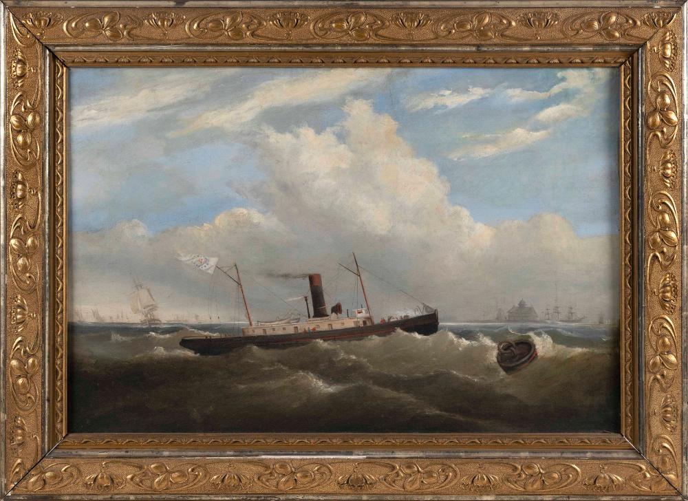 Appraisal: AMERICAN SCHOOL TH CENTURY A TUGBOAT IN A HARBOR OIL