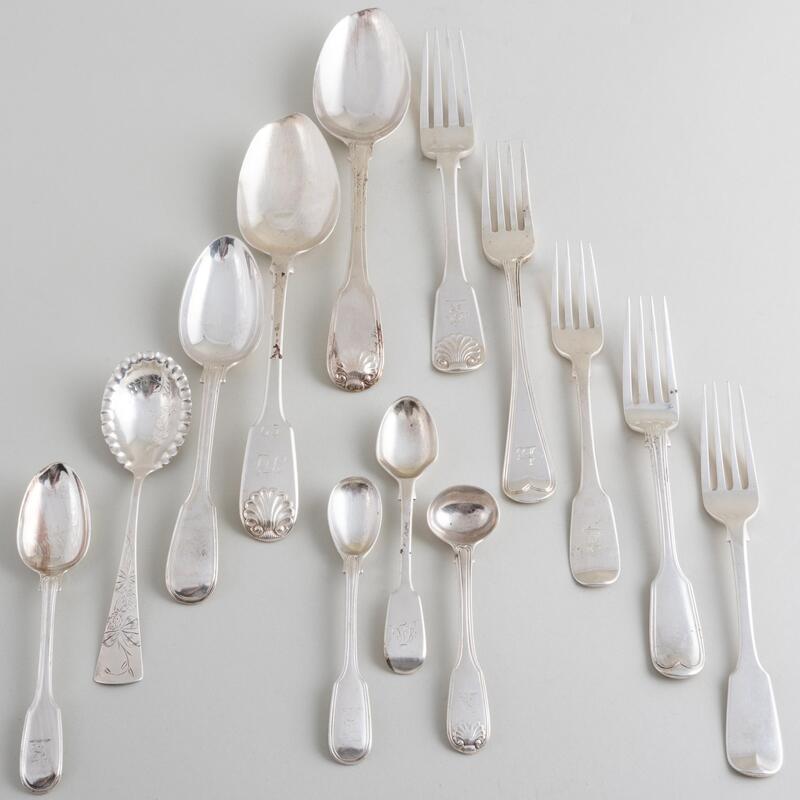 Appraisal: Assembled Georgian and Victorian Silver Flatware Service Comprising A pair