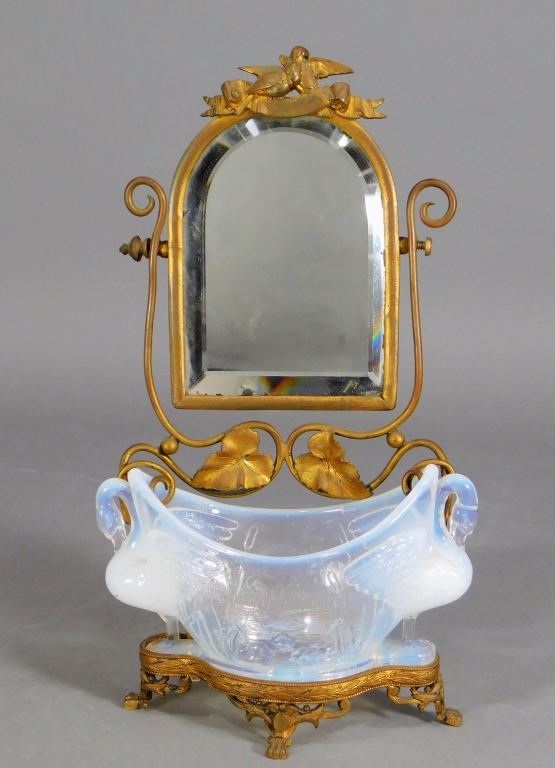 Appraisal: C FRENCH GILT BRONZE OPALINE GLASS MIRROR France th CenturyMolded