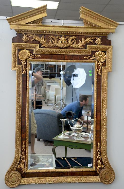 Appraisal: A George II style parcel gilt walnut mirror the broken