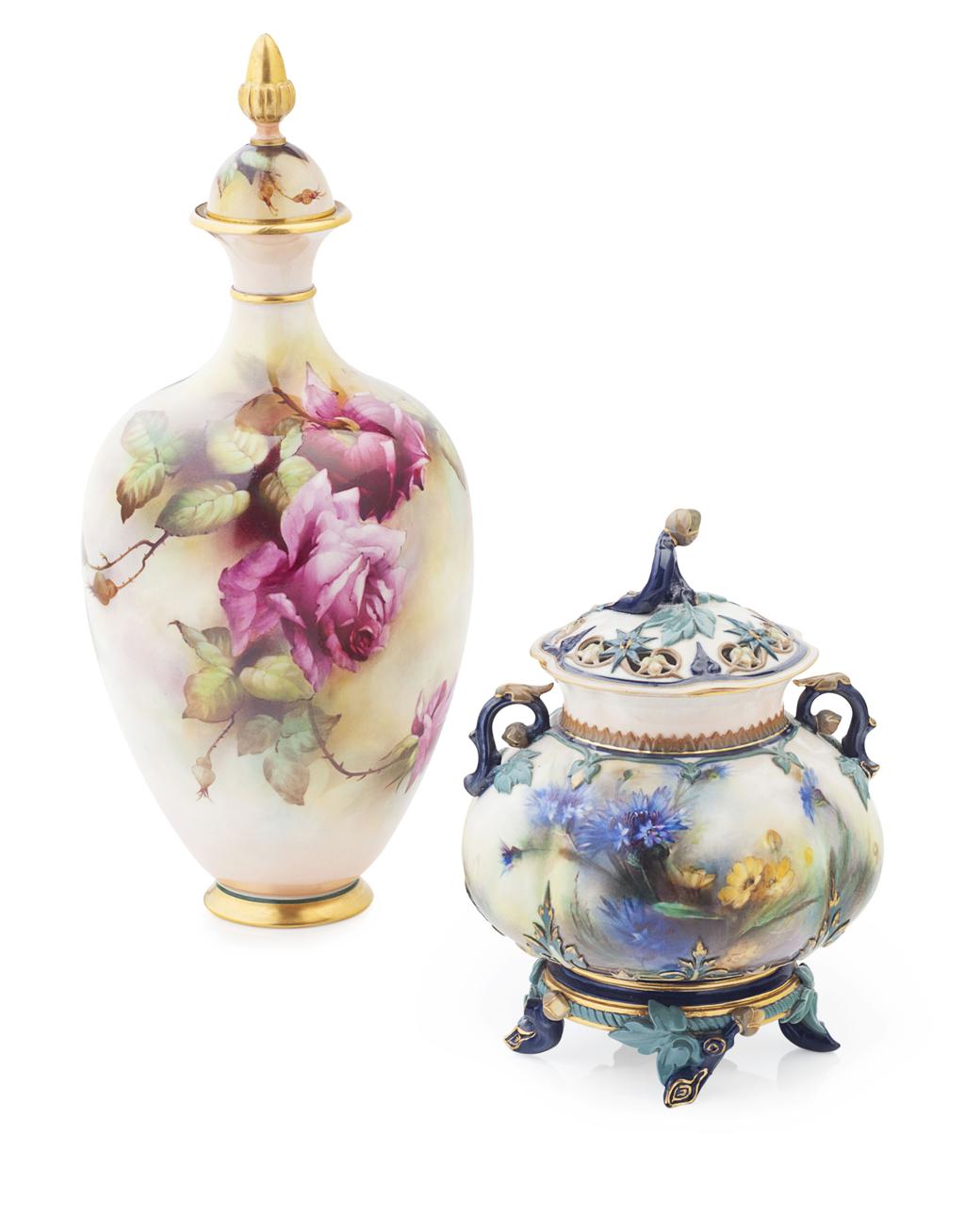 Appraisal: TWO ROYAL WORCESTER VASES DATED SHAPE including a covered vase