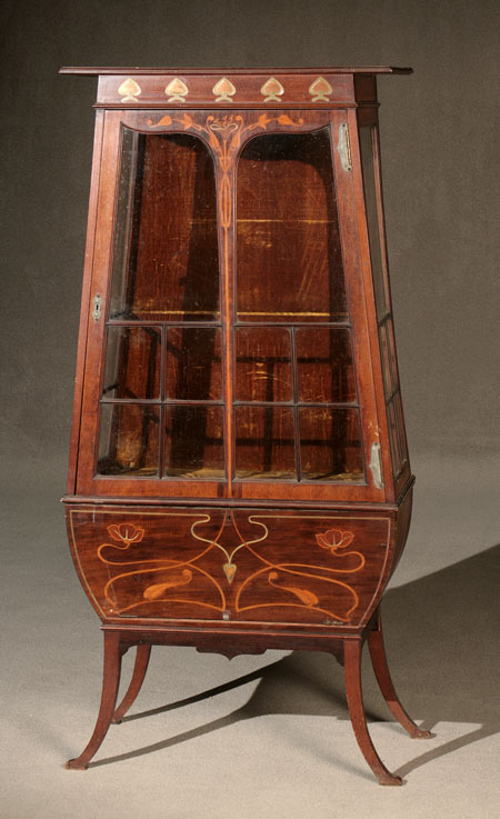 Appraisal: Art Nouveau Marquetry Rosewood and Satinwood Bomb Cabinet Probably English