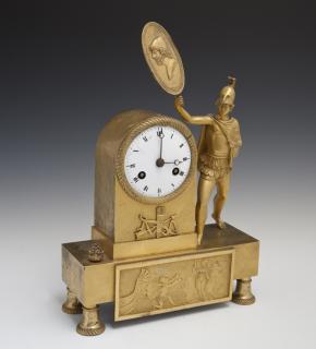 Appraisal: French Gilt Bronze Figural Mantel Clock c the arched drum