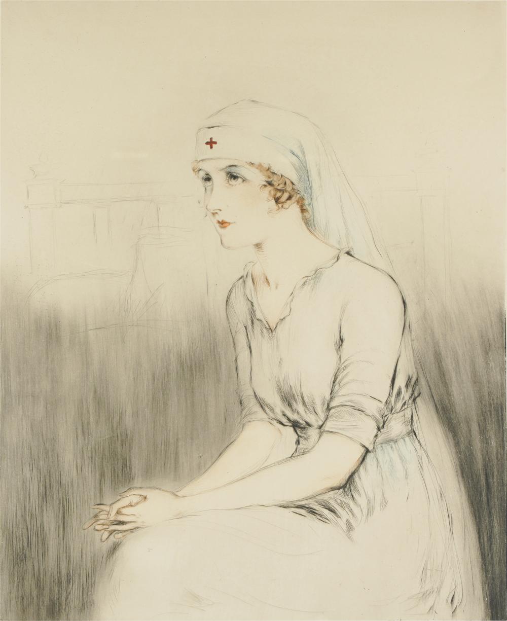 Appraisal: LOUIS ICART - NURSEhand-colored drypoint etching and aquatint on paper