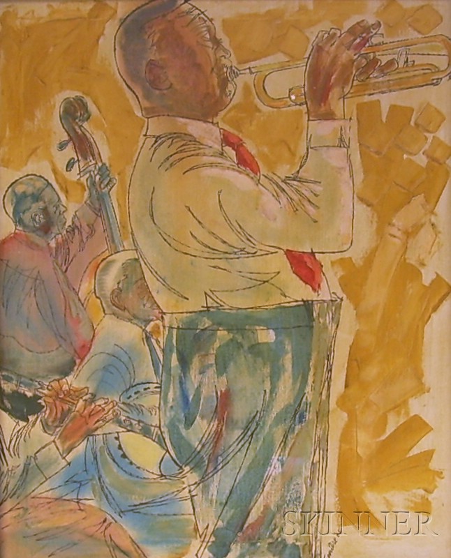 Appraisal: Two Framed Oil on Canvas Portraits of Jazz Musicians by