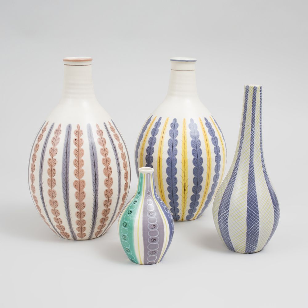 Appraisal: Group of Four Poole Porcelain Ovoid Bottle Vases Each with