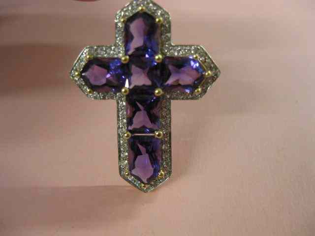 Appraisal: Amethyst Diamond Cross deep rich gems surrounded by diamonds in