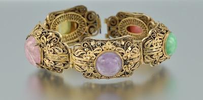 Appraisal: A Chinese Gilt Silver Bracelet with Gemstones A wire-work design