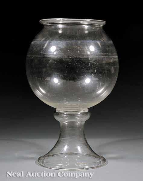 Appraisal: A Large American Blown Glass Pedestal Fishbowl th c globular